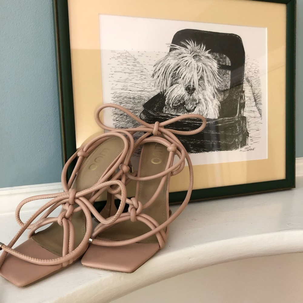 EGO Pale Pink My Angels Square Toe Lace-Up Sculptured Heel Sandals